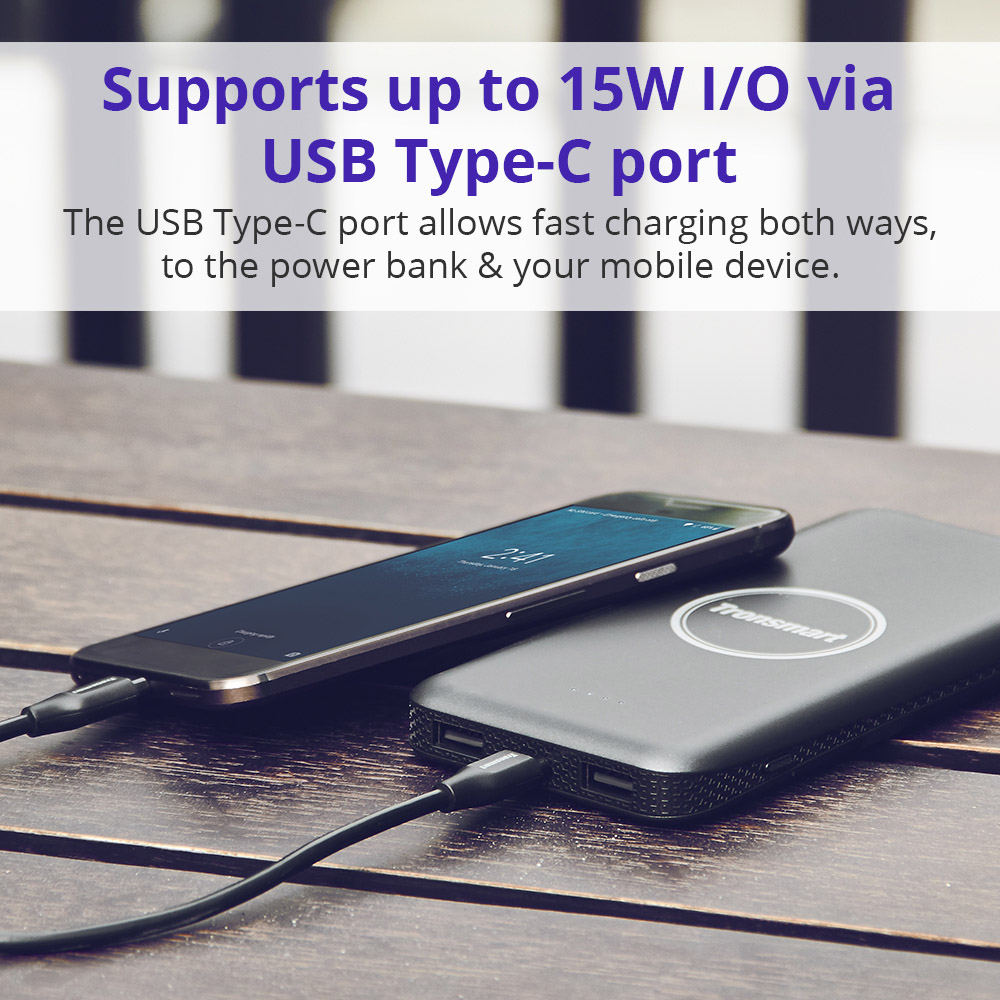 Tronsmart AirAmp 8000mAh Hybrid Wireless Charging Power Bank for Samsung Galaxy Series S9/S9 Plus iPhone 6/7/8 iPhone X - Black