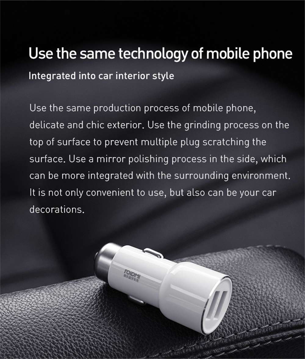 [International Edition] Original Xiaomi Roidmi 3S Music Bluetooth Car Charger Shrapnel Type 2.4A Fast Charge Dual USB  Ports - Black