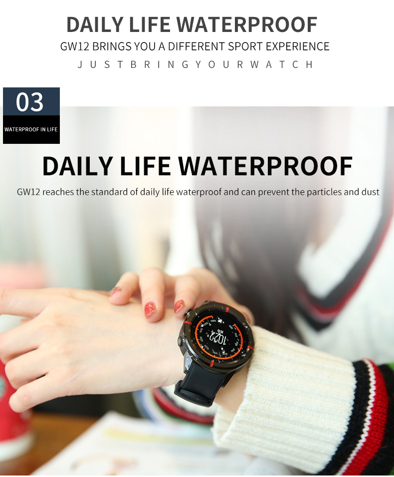 GW12 Smartwatch Phone Continuous Heart Rate Monitor GPS/Beidou - Black
