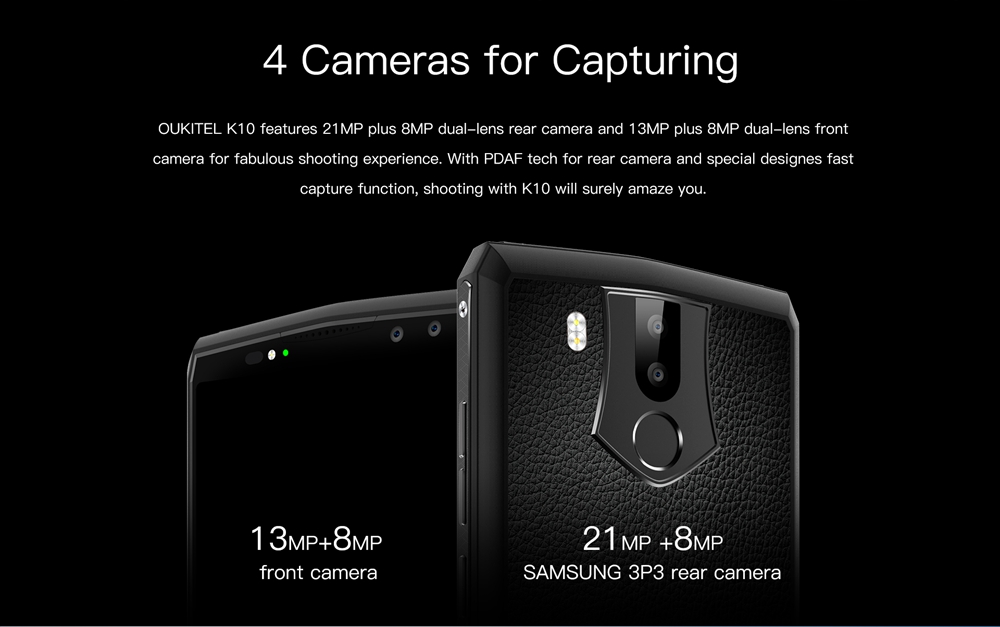 [HK Stock]OUKITEL K10 6.0 Inch Smartphone 11000mAh Large Battery Flash Charge 18:9 Full Screen 6GB 64GB Helio P23 Quad Cameras Android 7.1 Touch ID Face ID NFC - Gold