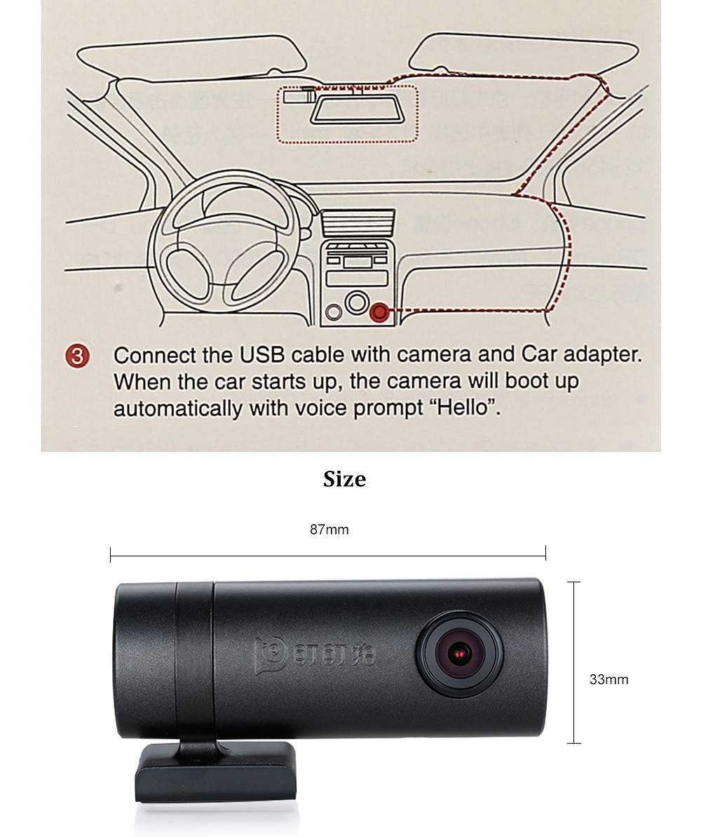 DDPai Mini 1080P Car DVR Camera Built-in Dual WiFi Dash Camera Road Camcorder 140 Degree - Black
