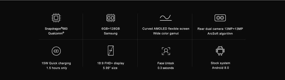 [HK Stock]Elephone U Pro 5.99 Inch Smartphone Android 8.0 Snapdragon 660 Octa Core 6GB RAM 128GB ROM Dual 13.0MP+13.0MP