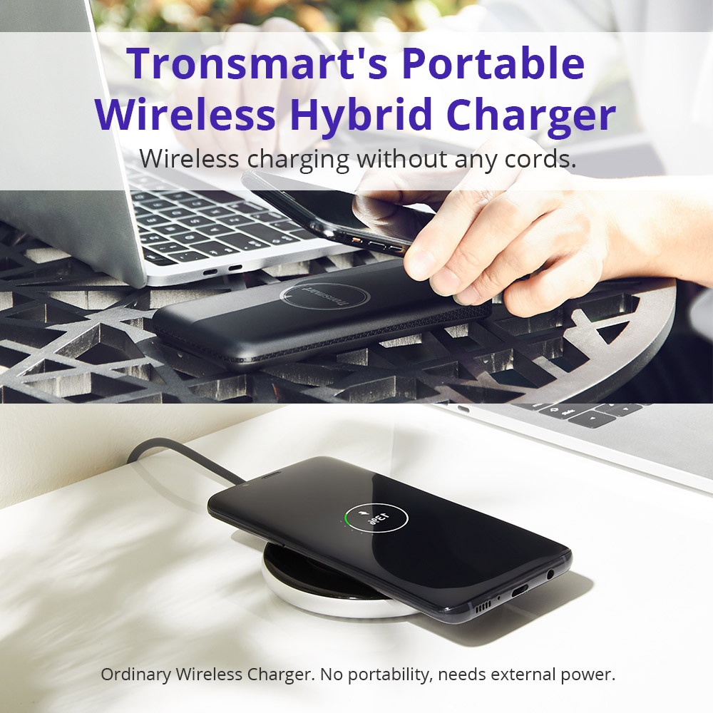 Tronsmart AirAmp 8000mAh Hybrid Wireless Charging Power Bank for Samsung Galaxy Series S9/S9 Plus iPhone 6/7/8 iPhone X - Black