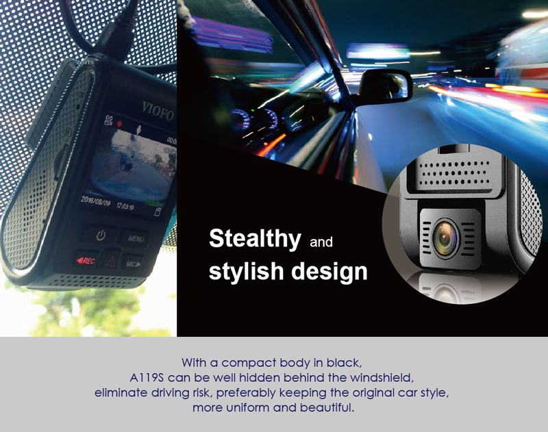 VIOFO A119S V2 NT96660 Sony IMX291 2.0 Inch LCD Dash Camera FHD 1080P 135 Degree Wide Angle - Black