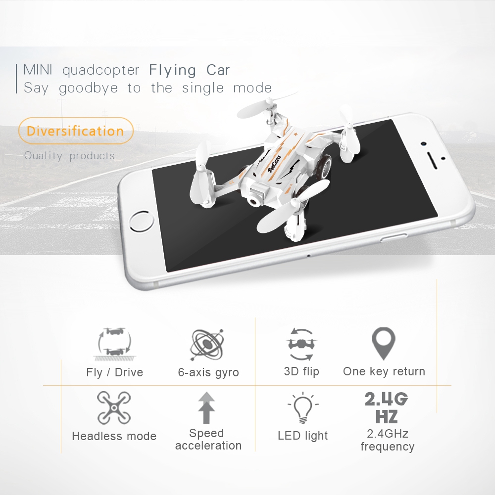 Flytec SBEGO 132 2.4G 4CH Air Ground Dual Mode Flying Car RC Quadcopter RTF - White