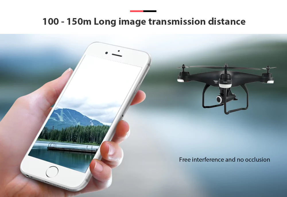 SJRC S20W WIFI FPV with 720P HD Camera Double GPS Follow Me Mode RC Quadcopter RTF - Black