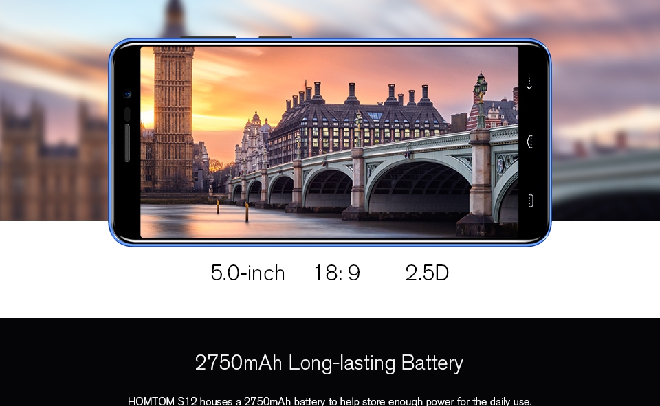 [HK Stock]HOMTOM S12 5.0 Inch Smartphone MTK6580 Quad core 1GB 8GB 8.0MP+2.0MP Dual Rear Cameras Android 6.0 18:9 Display 2750mAh - Blue
