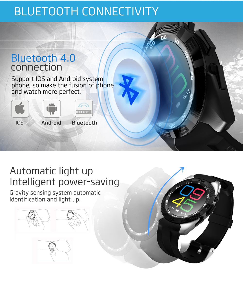 NO.1 G5 Smart Watch MTK2502 Heart Rate Monitor Fitness Tracker Call SMS Reminder Remote Camera Sapphire Crystal Dial for Android iOS - Black