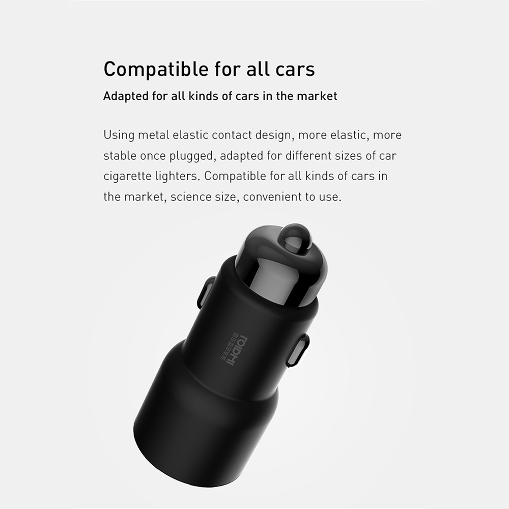 [International Edition] Original Xiaomi Roidmi 3S Music Bluetooth Car Charger Shrapnel Type 2.4A Fast Charge Dual USB  Ports - Black