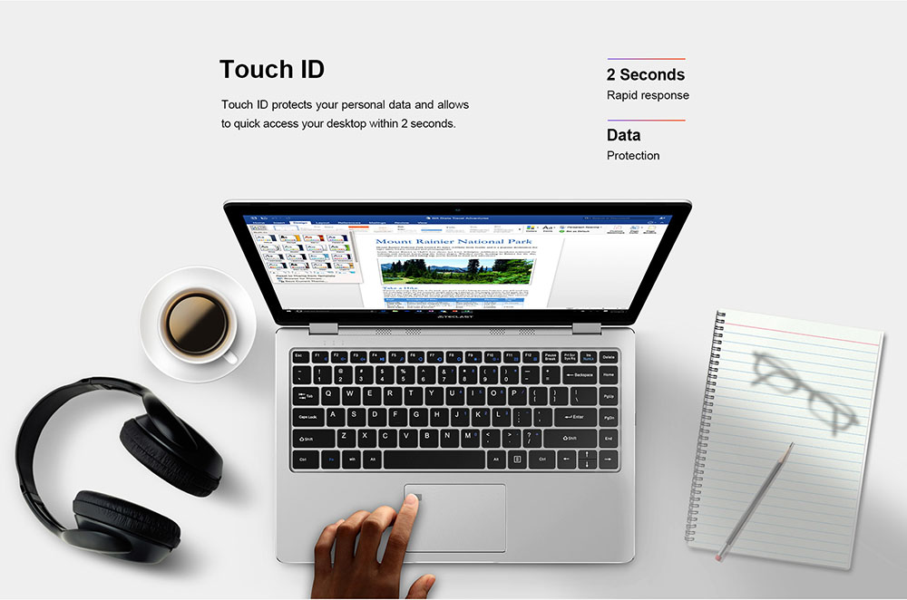 Teclast F6 Pro Notebook Fingerprints Intel Core m3-7Y30 Dual Core 13.3" 1920*1080 IPS Screen 8GB RAM 128GB ROM Windows 10 Dual Band Wifi - Silver