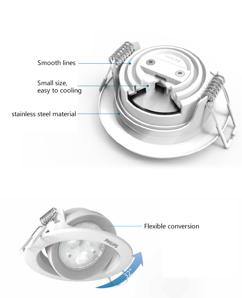 Philips LED Downlight 7W 2700K White Light