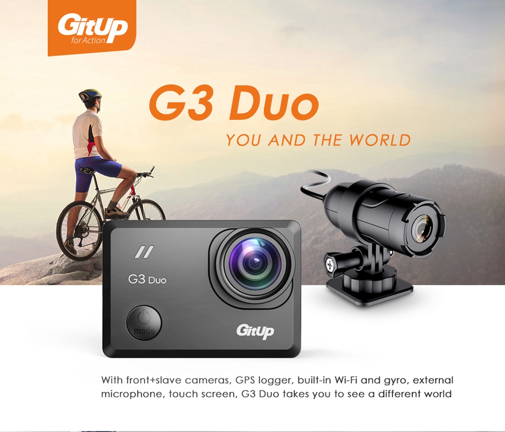 Gitup G3 Duo 2160P 170 Degree FOV WiFi Bluetooth Sport Camera 2 Inch Touch LCD Screen Novatek 96663 Chipset Sony IMX117 12MP Image Sensor Action Camera - Black (PRO Packaging)