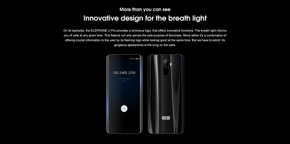 [HK Stock]Elephone U Pro 5.99 Inch Smartphone Android 8.0 Snapdragon 660 Octa Core 6GB RAM 128GB ROM Dual 13.0MP+13.0MP