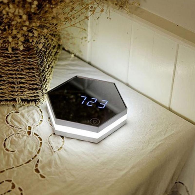 Multifunctional LED Light Touch Control Mirror Digital Display with Thermometer Night Light -White
