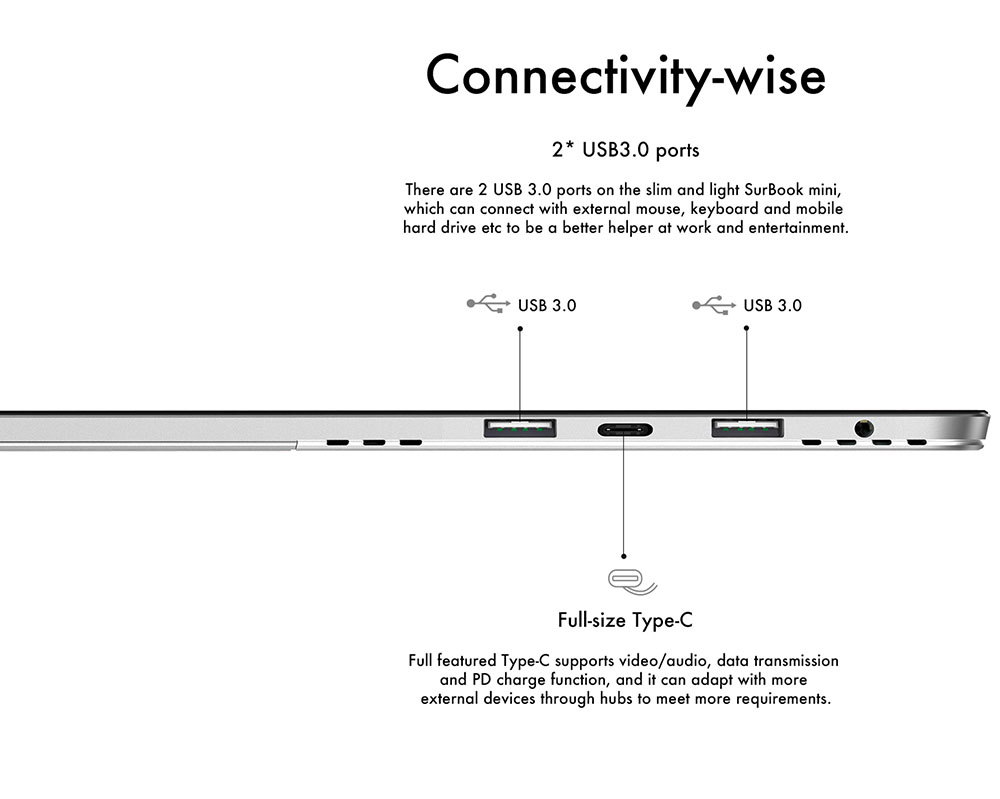 [HK Stock]CHUWI SurBook Mini 2-in-1 Tablet PC(Silver) + Original Magnetic Docking Keyboard(Black)