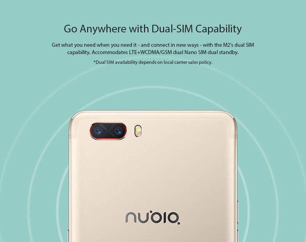 [HK Stock][Package B][Official Global Version]Nubia M2 NX551J 5.5 Inch Smartphone Snapdragon 625 Octa Core A53 2.0GHz 4GB 64GB 13.0MP Dual Rear Camera (Champagne Gold) + Soft Case + Tempered Glass