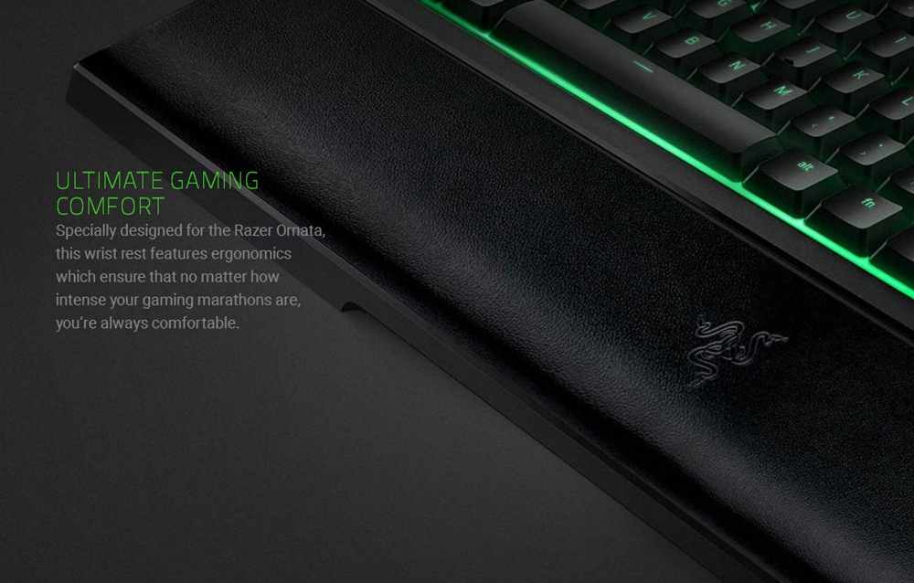 [HK Stock] Razer Ornata Wired Membrane Gaming Keyboard 104 Keys With Mid-Height Keycaps Wrist Rest Green Blacklight US Layout - Black