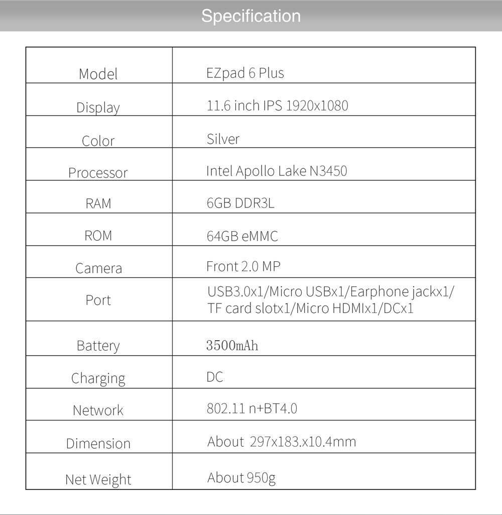 [HK Stock]Jumper EZpad 6 Plus Tablet Intel Apollo Lake N3450 Quad Core (Black +Silver) + Magnetic Docking Keyboard (Black)