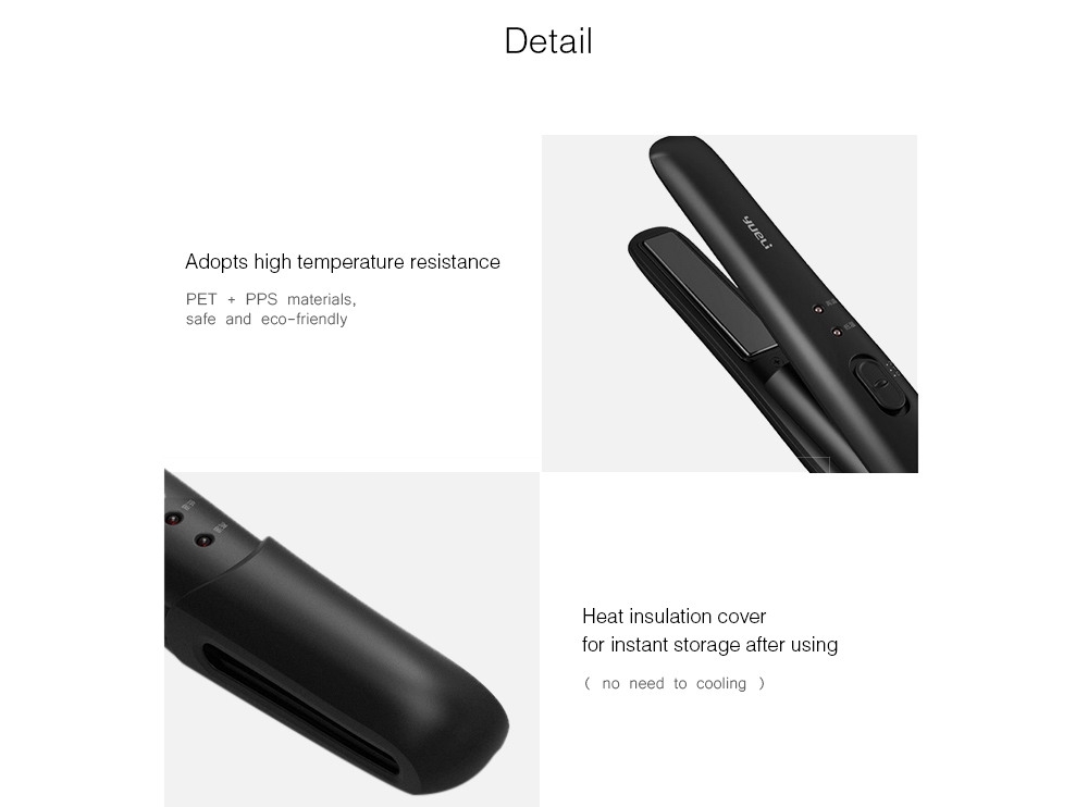 Xiaomi Yueli Mini Wireless Hair Straightener MGH Quick Heating elements 2500mAh Battery USB Recharging -Black