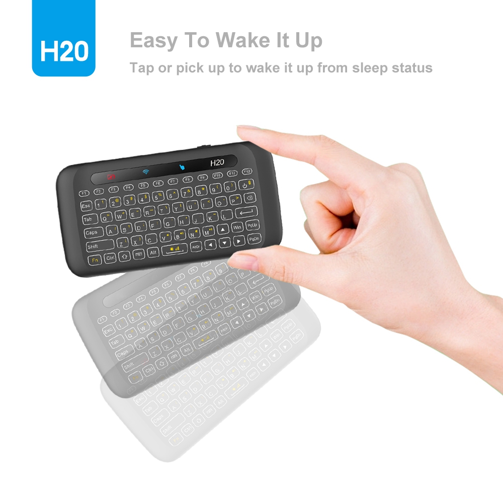 H20 White Backlight Full Screen Touchpad Mini 2.4G Wireless Keyboard Air Mouse for TV Box/Pad/Laptop/PC - Black
