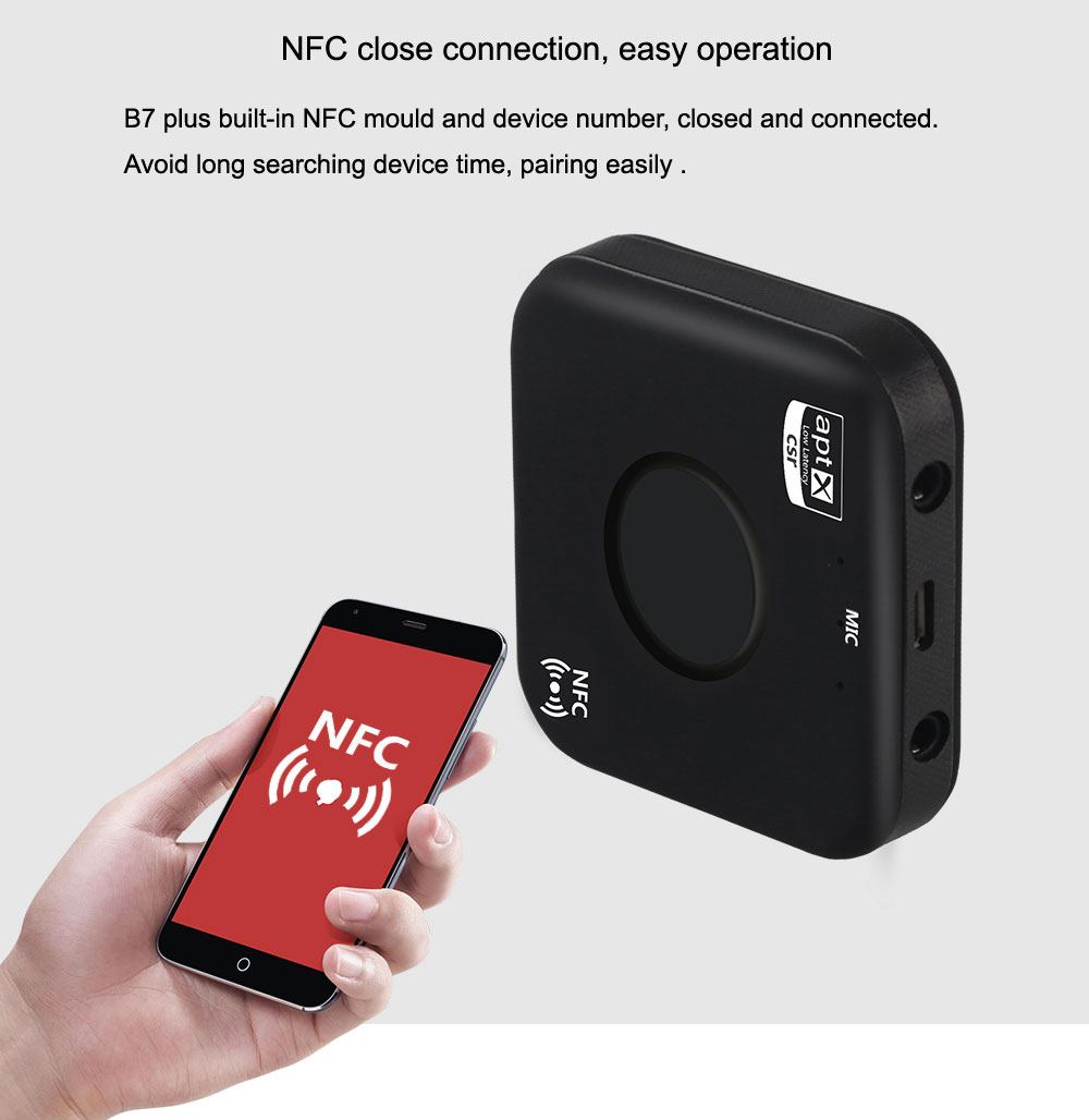B7-PLUS Bluetooth Audio Receiver With NFC Calling MIC Support APTX / APTX LL Playback - Black