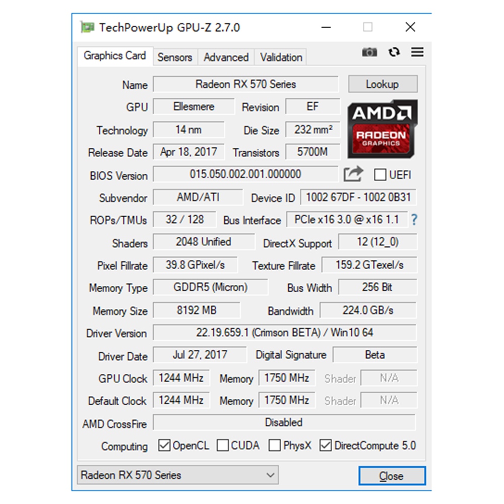 Yeston AMD RX570 8G DDR5 256Bit GAEA Graphics Card With DP HDMI DVI Ports - Random Color