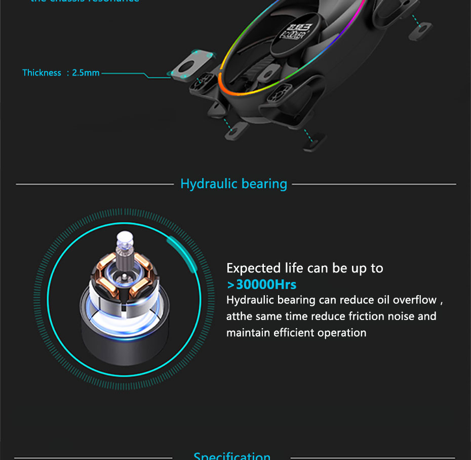 Pccooler Halo 12cm Case Cooler Fan 4 Pin PWM With RGB LED Light Support ASUS AURA For CPU Cooler - Black