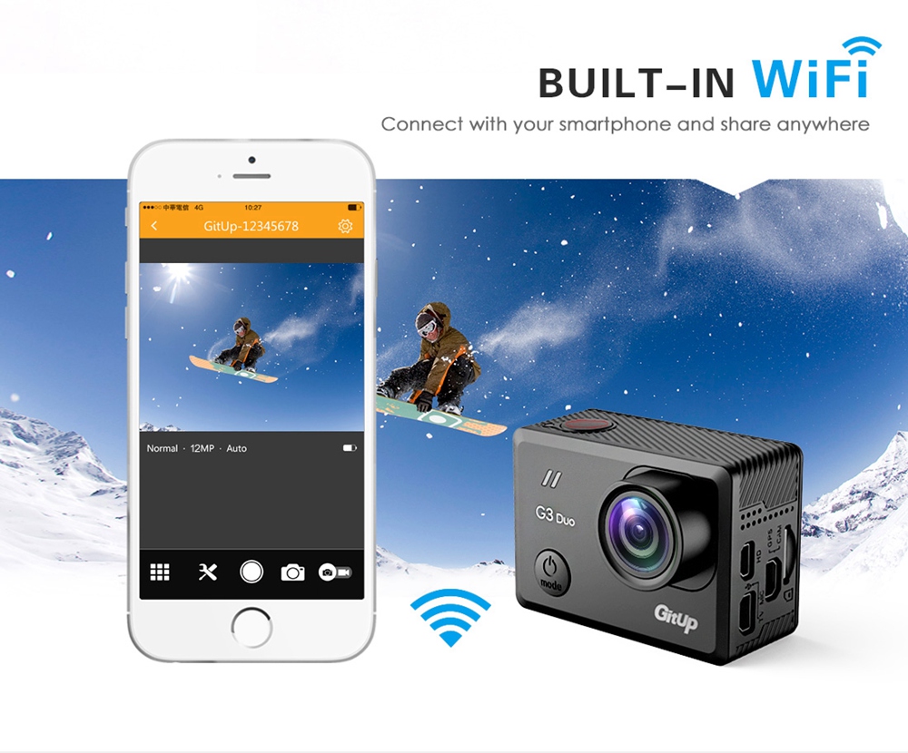 Gitup G3 Duo 2160P 170 Degree FOV WiFi Bluetooth Sport Camera 2 Inch Touch LCD Screen Novatek 96663 Chipset Sony IMX117 12MP Image Sensor Action Camera - Black (PRO Packaging)