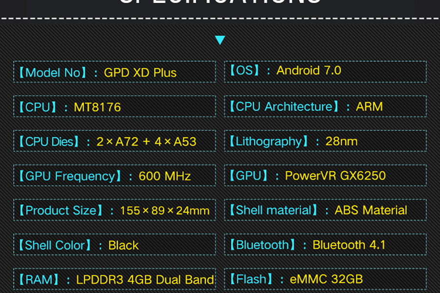 GPD XD Plus Gamepad Tablet PC MT8176 Quad Core 5.0 Inch 1280*720 Android 7.0 Handheld Game 4GB RAM 32GB ROM - Black