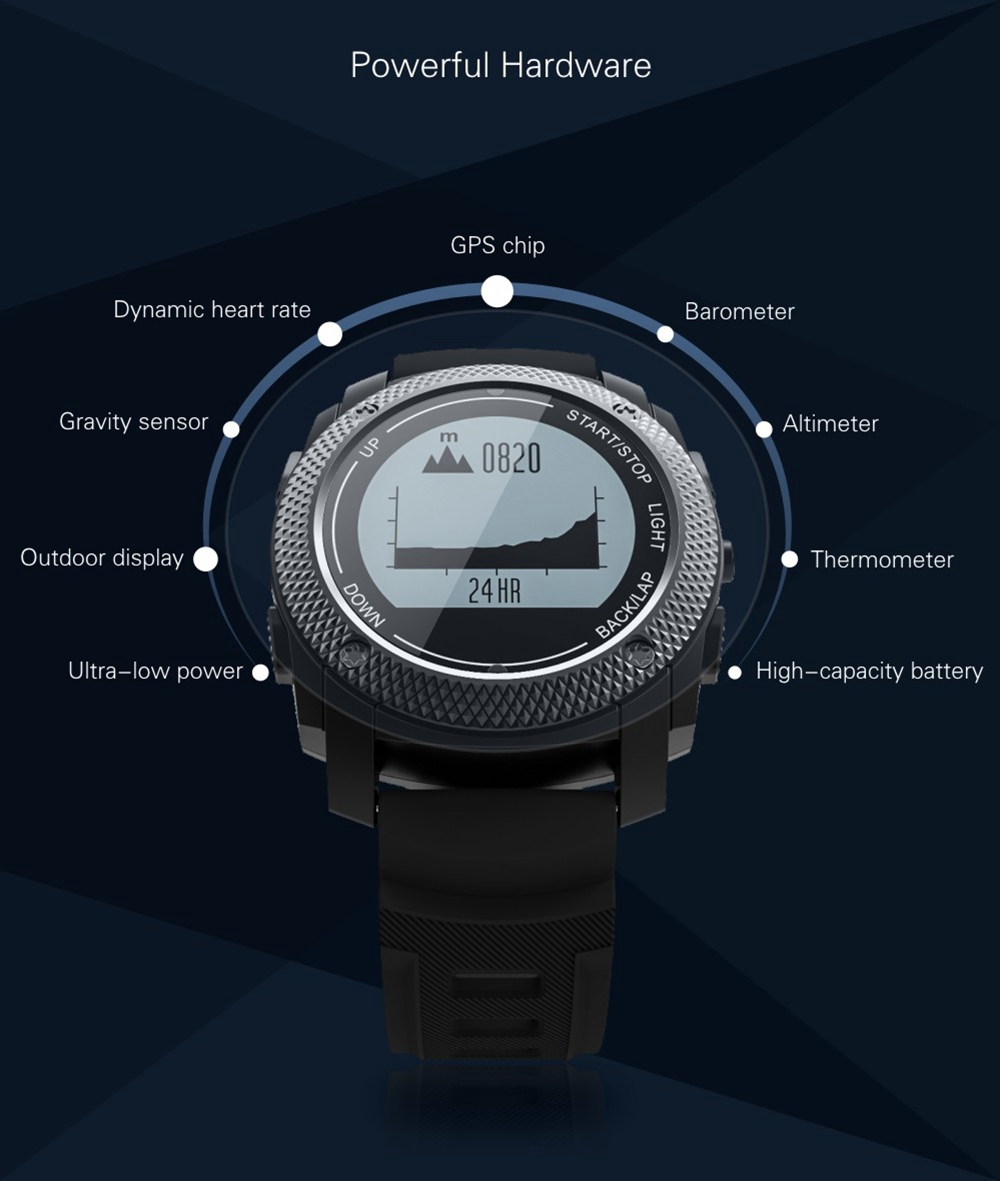 Makibes G02 Smart Sport Watch Heart Rate Monitor Pressure/Temperature Measurement Outdoor GPS Fitness Tracker - Black