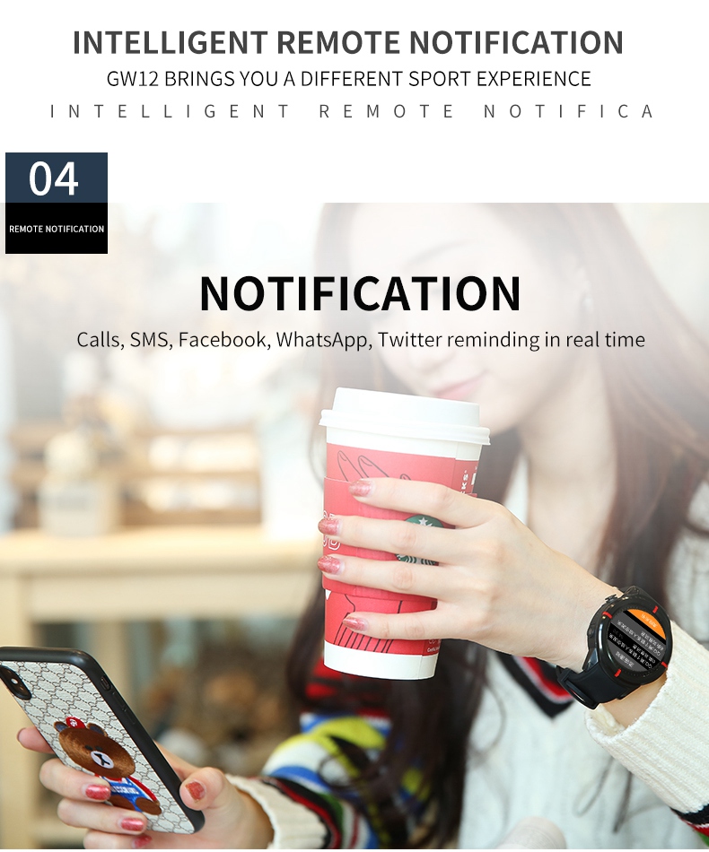 GW12 Smartwatch Phone Continuous Heart Rate Monitor GPS/Beidou - Black