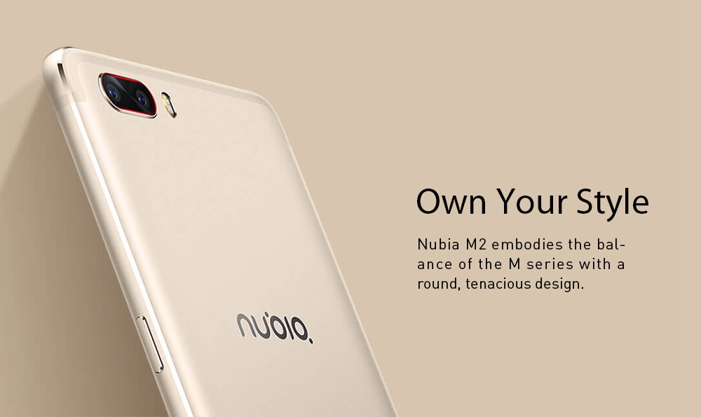 [HK Stock][Package B][Official Global Version]Nubia M2 NX551J 5.5 Inch Smartphone Snapdragon 625 Octa Core A53 2.0GHz 4GB 64GB 13.0MP Dual Rear Camera (Champagne Gold) + Soft Case + Tempered Glass