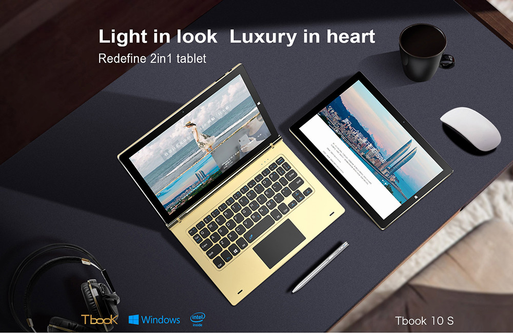 Teclast TBook 10S Tablet PC 10.1 inch Dual OS Windows 10 + Android 5.1 4GB/64GB Intel Atom X5 Z8350 Quad Core 1.92GHz IPS 1920*1200 - Gold