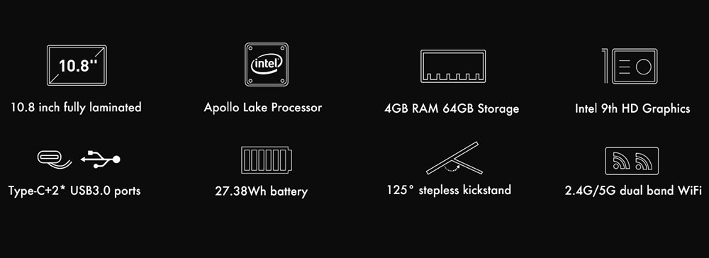 [HK Stock]CHUWI SurBook Mini 2-in-1 Tablet PC Intel Celeron N3450 10.8 Inch 1920*1280 4GB RAM 64GB ROM Windows 10 - Silver