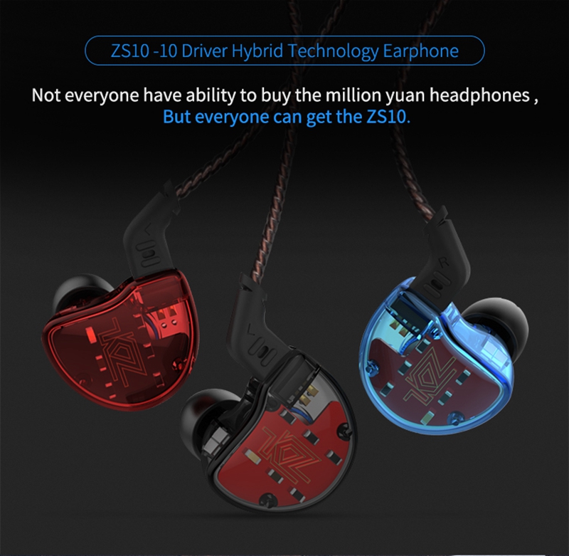 KZ ZS10 HiFi 10 Drivers 4BA+1DD Hybrid Earphone 4 Balanced Armature Dynamic Heavy Bass Headphone