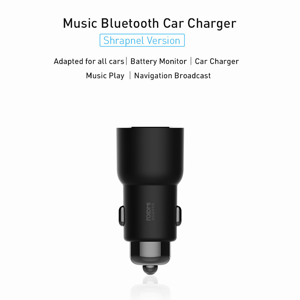 [International Edition] Original Xiaomi Roidmi 3S Music Bluetooth Car Charger Shrapnel Type 2.4A Fast Charge Dual USB  Ports - Black