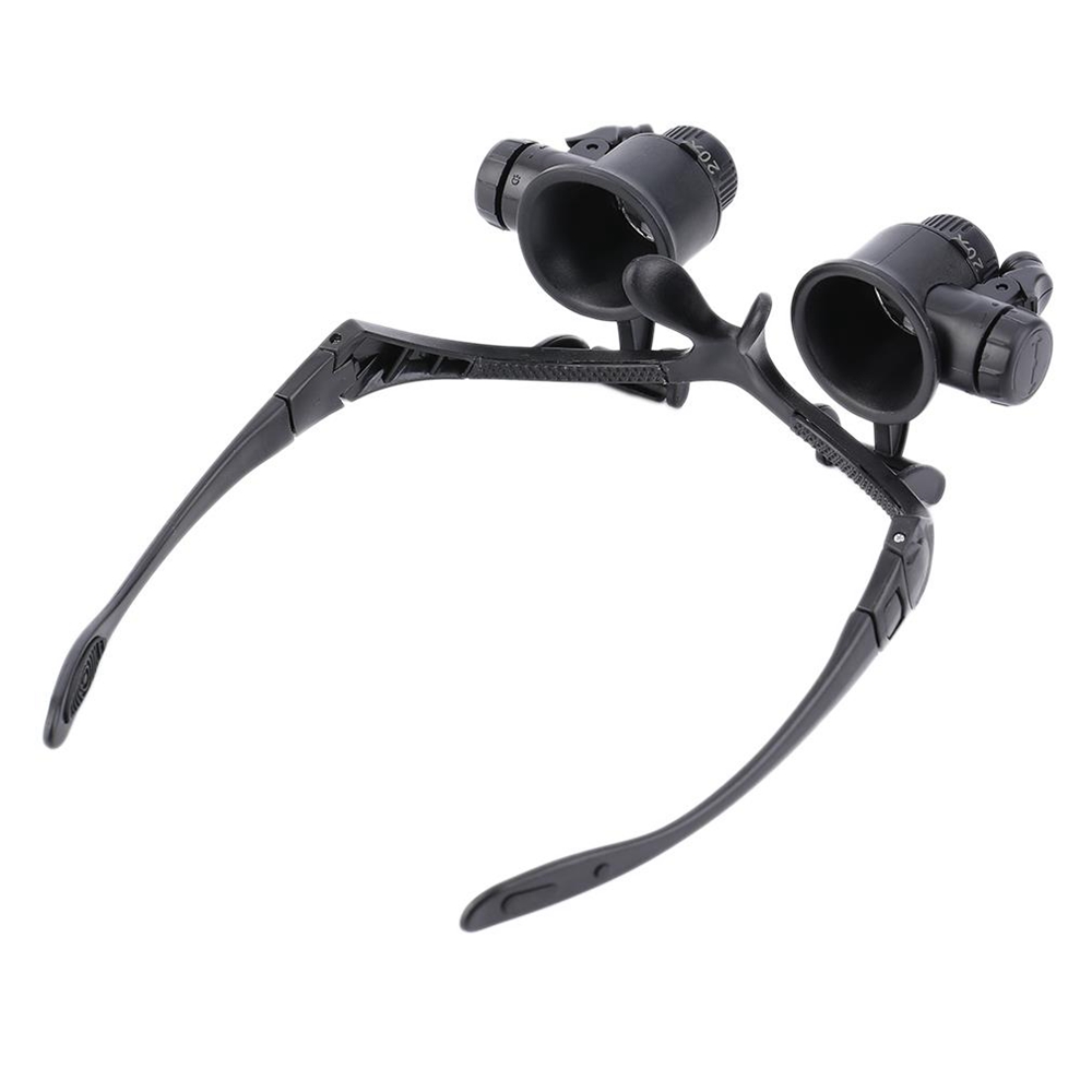 20x Double Eye Magnifying Glass with Adjustable LED 180 Degree Rotation - Black