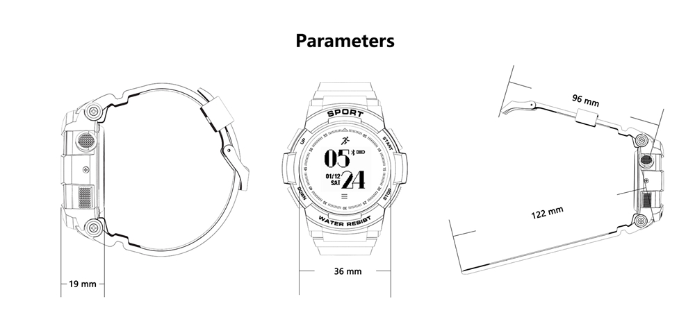 NO.1 F6 Smartwatch NRF51822 Chip IP68 Water Resistant Heart Rate Monitor Outdoor Sports Smartwatch Compatible With Android iOS - Black