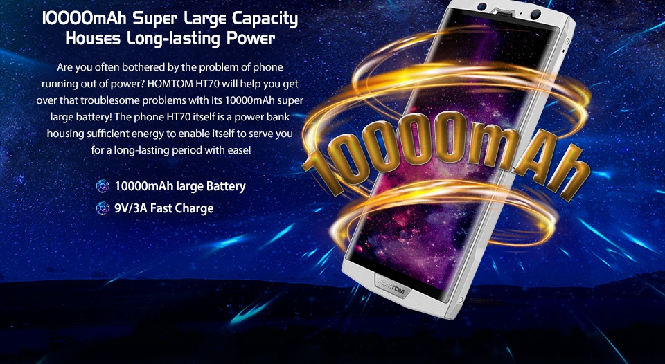 [HK Stock]HOMTOM HT70 6.0 Inch Smartphone MTK6750T Octa Core 4GB 64GB 16MP+5MP Dual Rear Cameras Android 7.0 HD+ 18:9 Screen 10000mAh - Silver