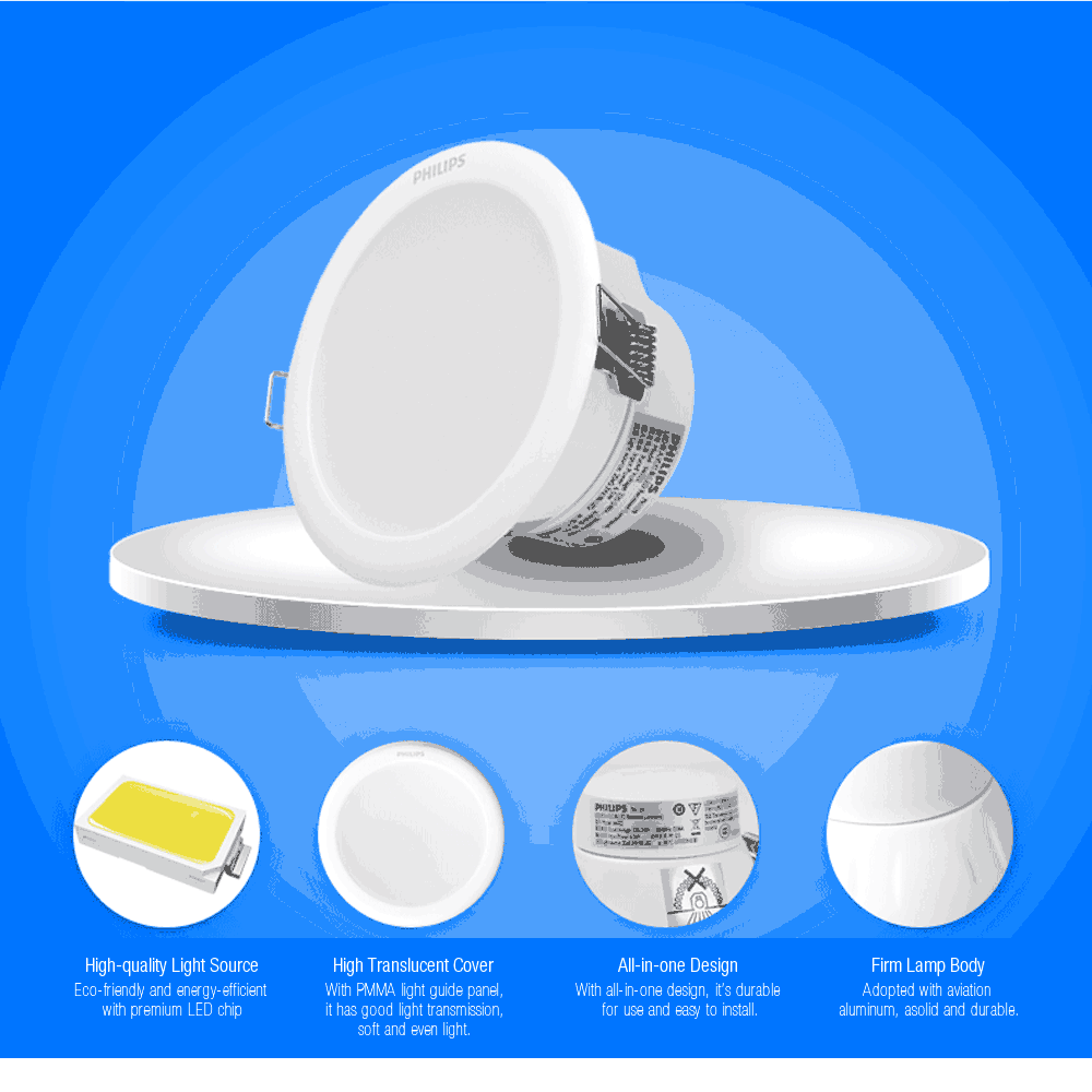 [HK Stock] Philips LED Barrel Lamp 7W 2700K 3.5 Inch 105mm Hole Sitting Room Lamp Bedroom Light Warm Light - White