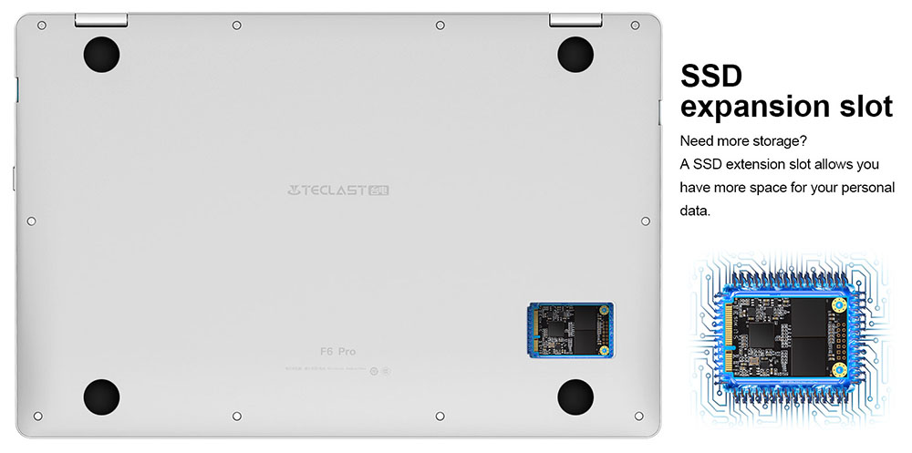 Teclast F6 Pro Notebook Fingerprints Intel Core m3-7Y30 Dual Core 13.3" 1920*1080 IPS Screen 8GB RAM 128GB ROM Windows 10 Dual Band Wifi - Silver