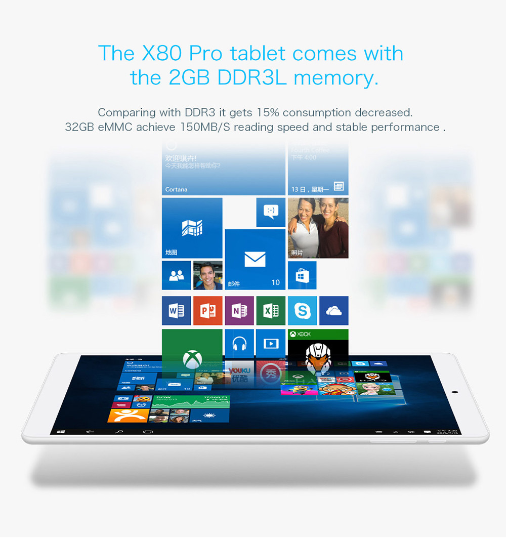 Teclast X80 Pro Tablet PC 8" Dual OS Intel Cherry Trail X5 Z8350 1.92GHz Quad Core 2GB RAM 32GB ROM Dual Cameras Wifi HDMI - White