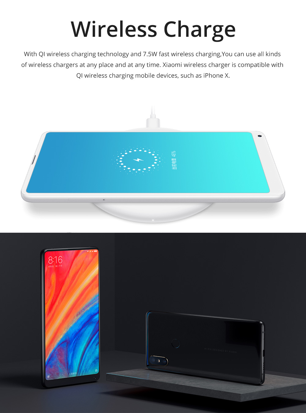 Xiaomi Mi Mix 2S 5.99 Inch 4G LTE Smartphone Qualcomm Snapdragon 845 Octa Core 6GB 64GB 12.0MP Dual Rear Cameras MIUI 9 Type-C Ceramic Body - Black