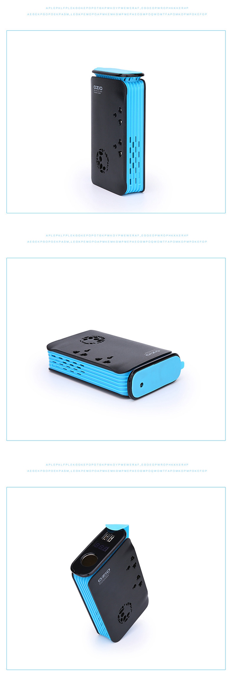 OZIO LB20A Car Inverter DC 12V To 220V AC 200W Car Charger Dual USB Ports Car Socket With Cigarette Lighter - Black