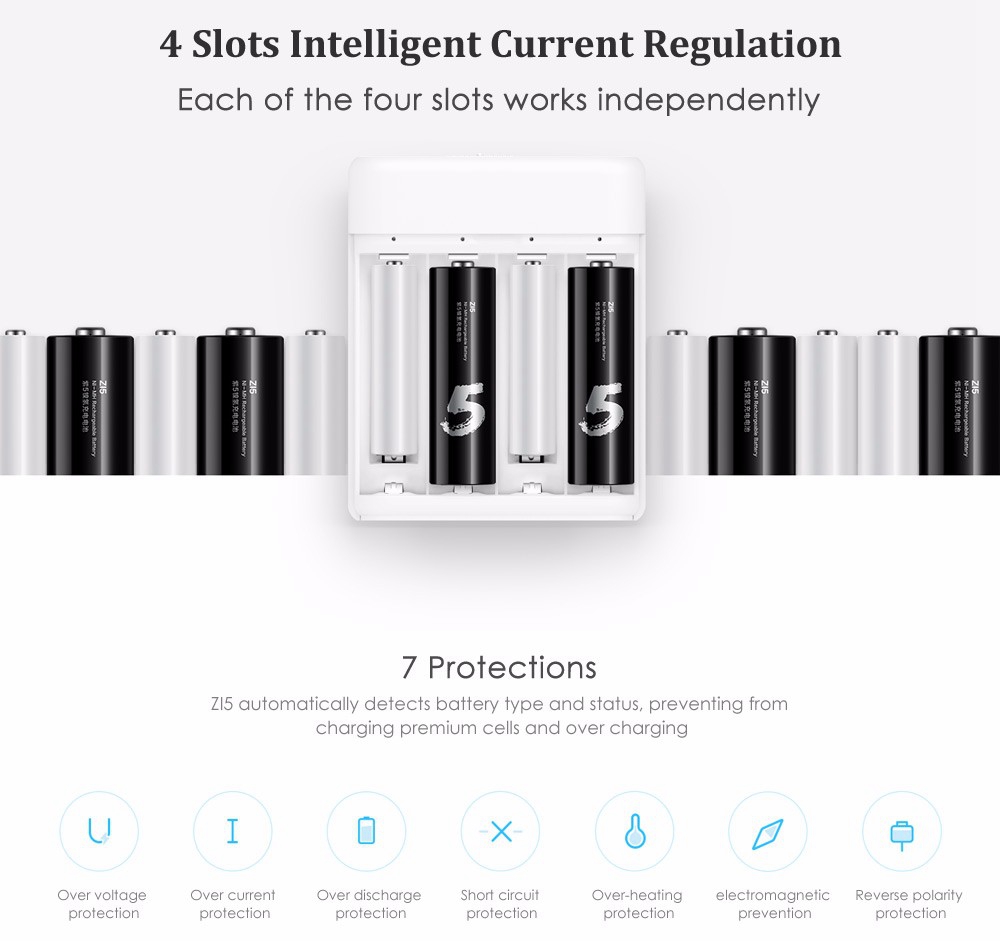 Original Xiaomi ZMI ZI5 ZI7 AA AAA Rechargeable Battery USB Smart Charger