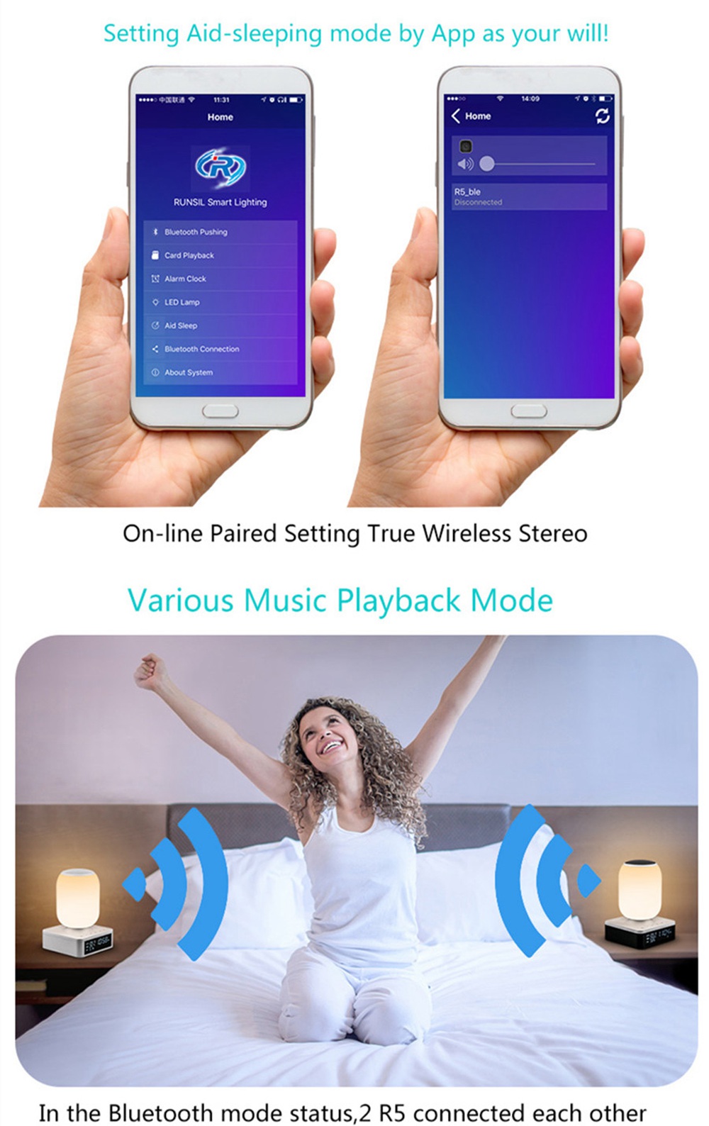 Table Lamp Wireless Bluetooth Speaker Light-RGB App Smart Control Bedside Lamp