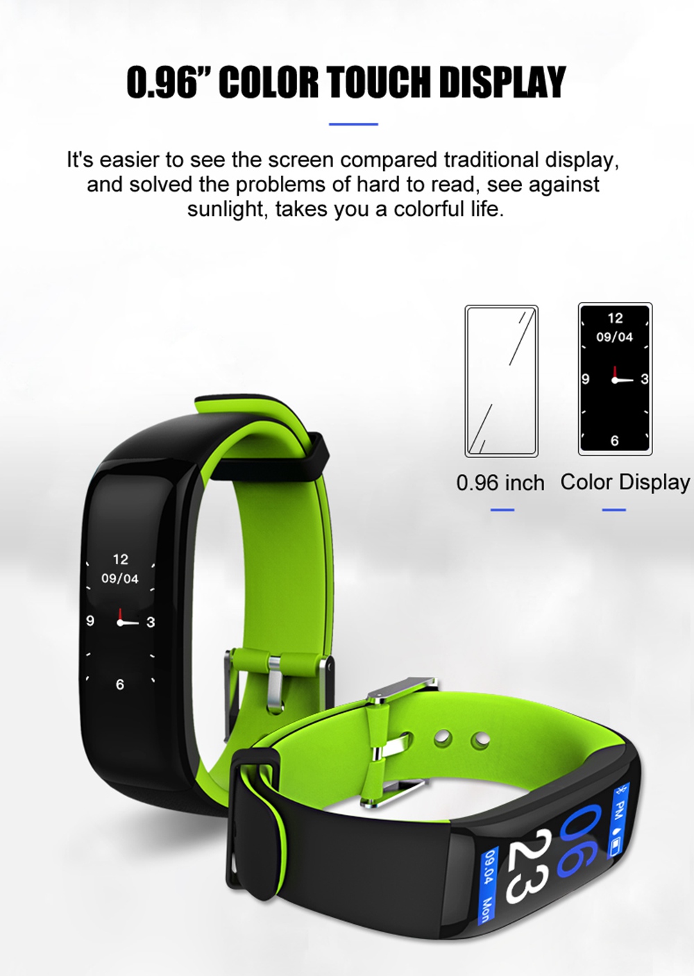 p1 color display blood pressure & heart rate monitor smart band