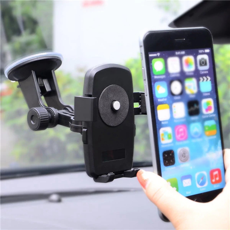 Windshield Dashboard Car Holder Phone Stand With Sucker Easy Installation For Apple/Xiaomi/Huawei - Black