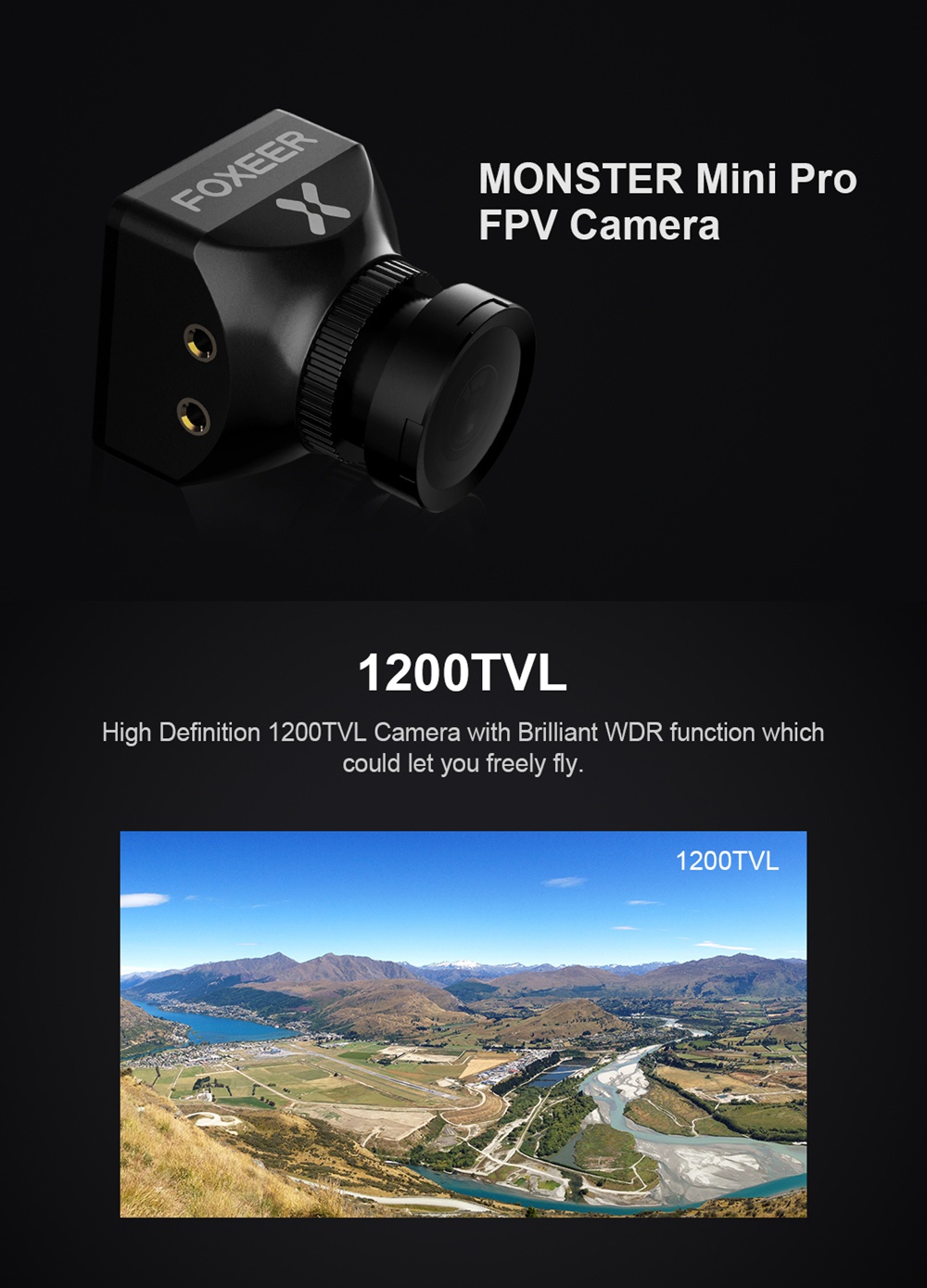 Foxeer Monster Mini Pro 1200TVL FPV Camera - Black