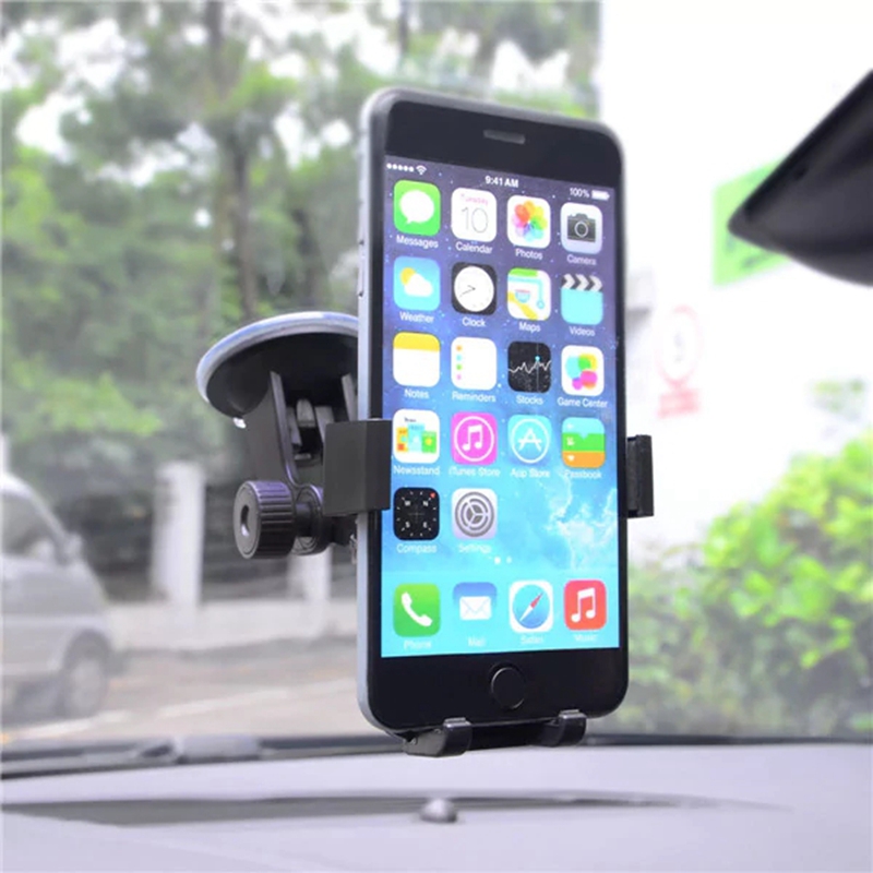 Windshield Dashboard Car Holder Phone Stand With Sucker Easy Installation For Apple/Xiaomi/Huawei - Black